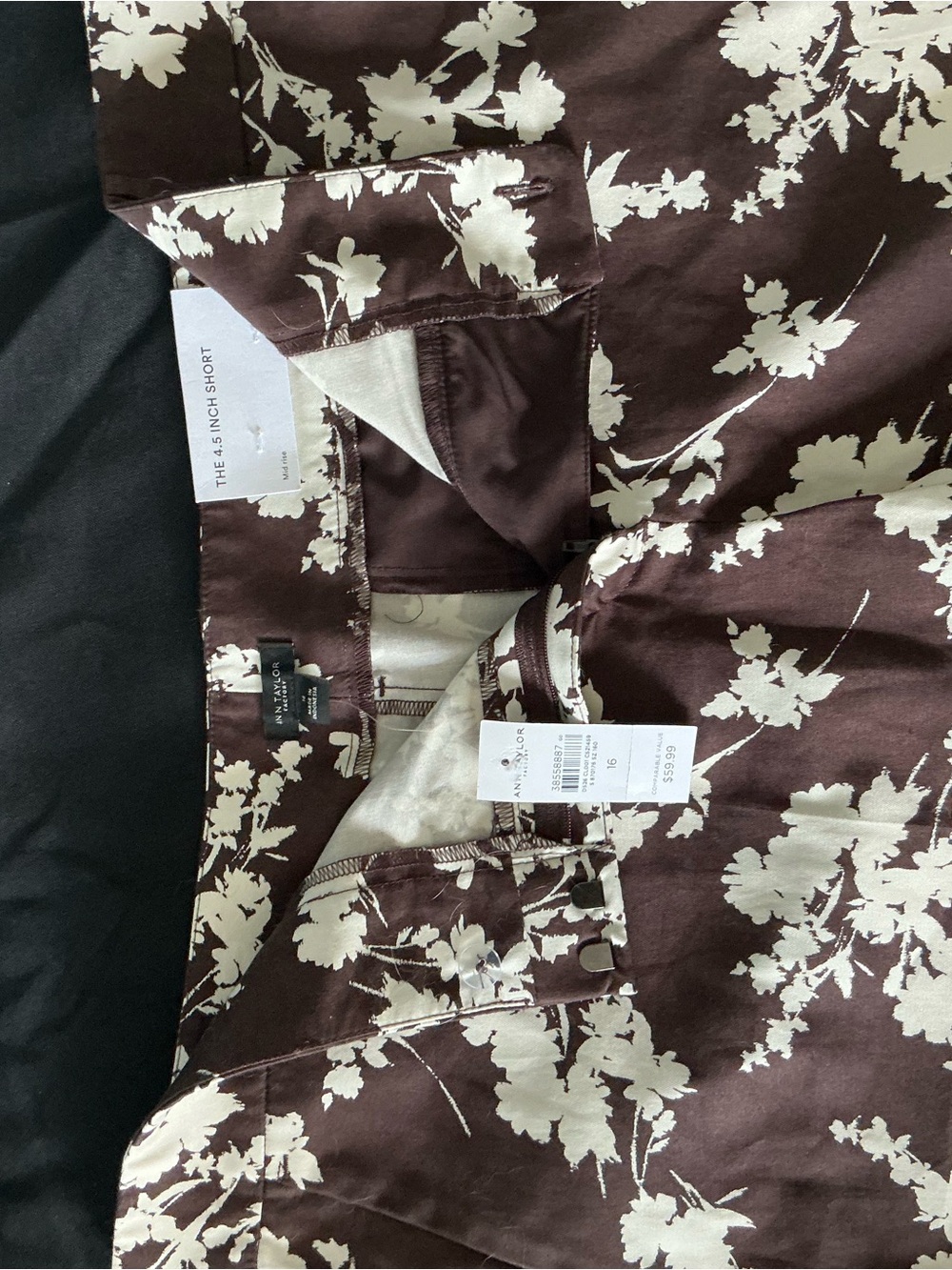 LOFT Brown Floral Print Shorts with Cream Blossoms
